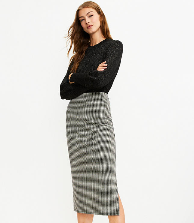 Petite Shimmer Houndstooth Midi Skirt