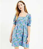 Floral U-Neck Puff Sleeve Dress carousel Product Image 1
