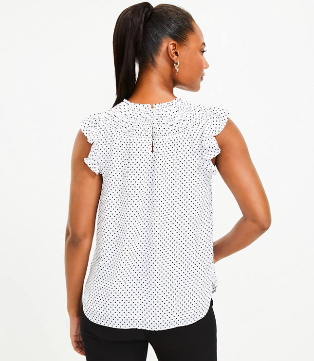 Dotted Gathered Yoke Ruffle Shell