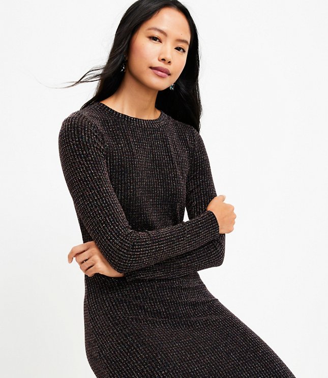 Ribbed Collared Midi Sweater Dress