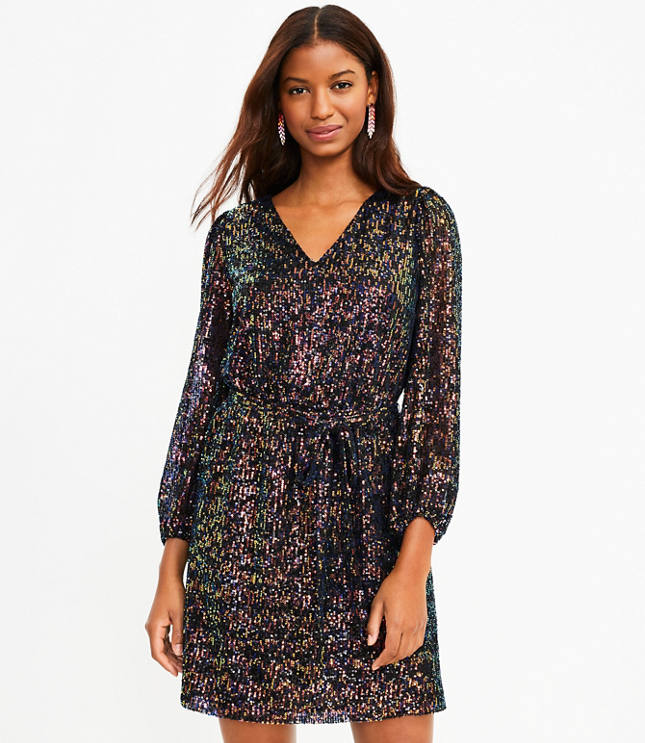 Petite Sequin V Neck Dress