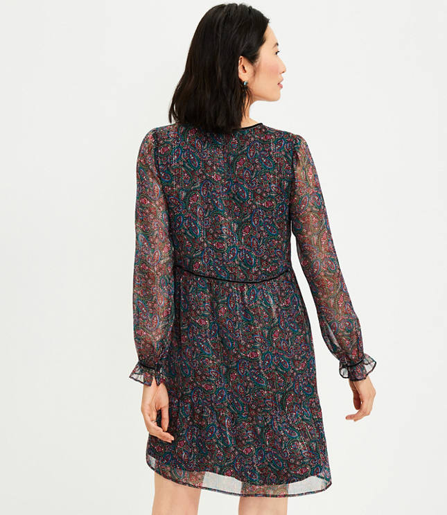 Petite Shimmer Paisley Velvet Trim Swing Dress