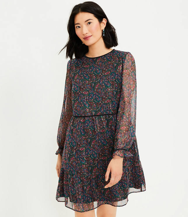 Tall Shimmer Paisley Velvet Trim Swing Dress