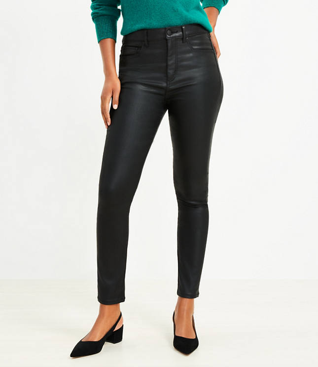 Petite Curvy Sculpting Pocket High Rise Skinny Jeans in Black Coated Denim