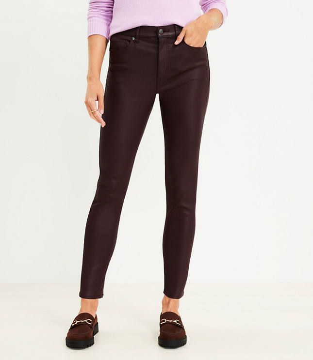 Loft Petite Coated High Rise Skinny Jeans in Rich Bordeaux