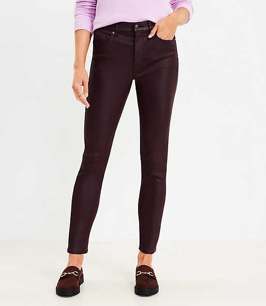 Petite Coated High Rise Skinny Jeans in Rich Bordeaux