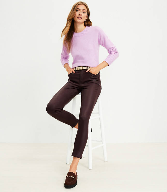 Petite Coated High Rise Skinny Jeans in Rich Bordeaux