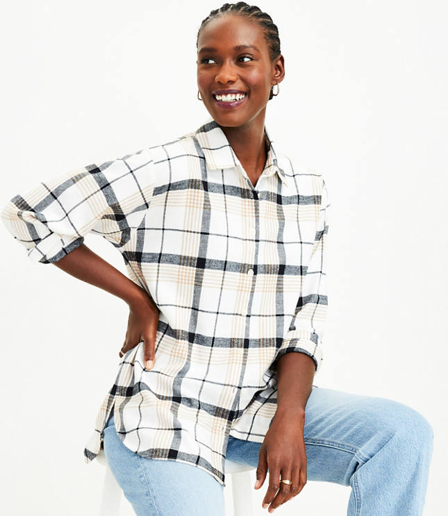 Petite Plaid Flannel Everyday Tunic Shirt