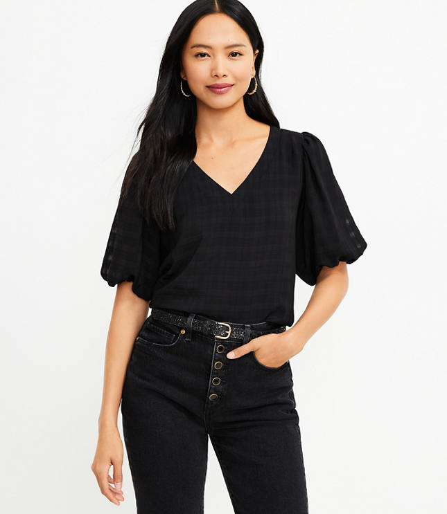 V-neck Balloon Sleeve Top main image 0