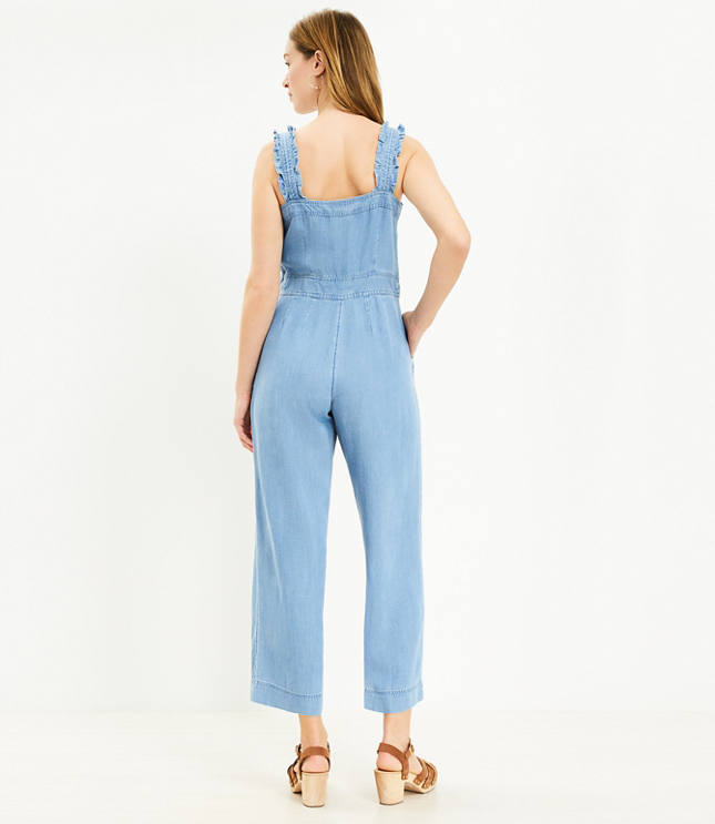 Chambray ruffle jumpsuit on sale