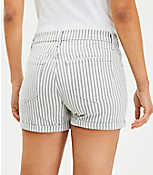 Mid Rise Denim Roll Shorts in Medium Grey Stripe carousel Product Image 3