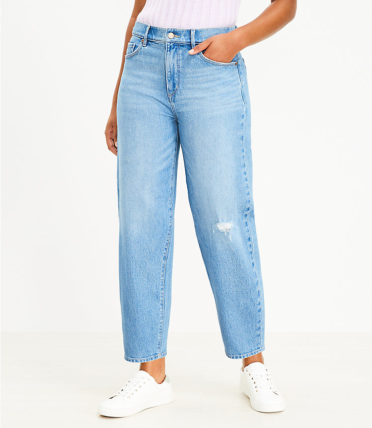 High Rise Barrel Jeans in Light Mid Indigo Wash image number null