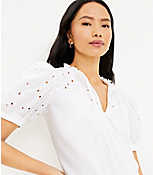 Eyelet Tie Neck Puff Sleeve Mixed Media Top carousel Product Image 2