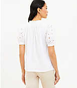 Eyelet Tie Neck Puff Sleeve Mixed Media Top carousel Product Image 3