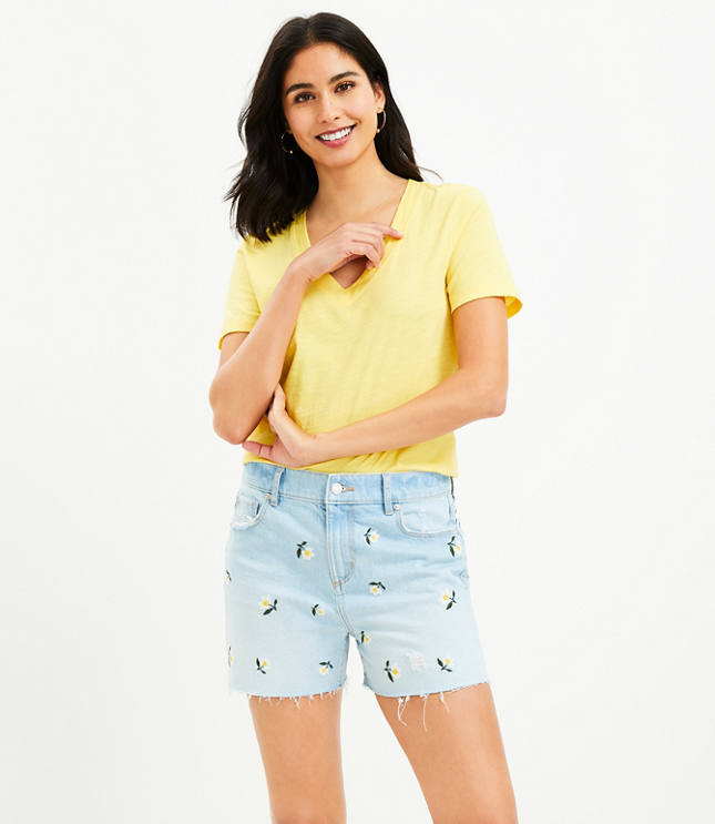 Petite Fresh Cut High Rise Cut Off Denim Shorts in Classic Light Indigo Wash