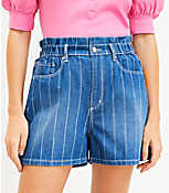 High Rise Paperbag Pull On Denim Shorts in Stripe carousel Product Image 2