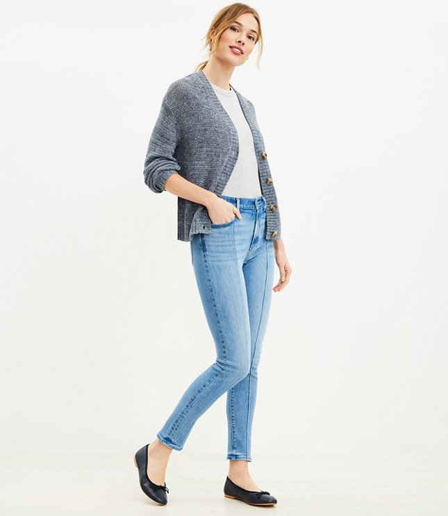 Front Seamed Mid Rise Skinny Jeans in Light Indigo Wash