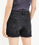 High Rise Frayed Cut Off Denim Shorts in Washed Black Wash carousel Product Image 3
