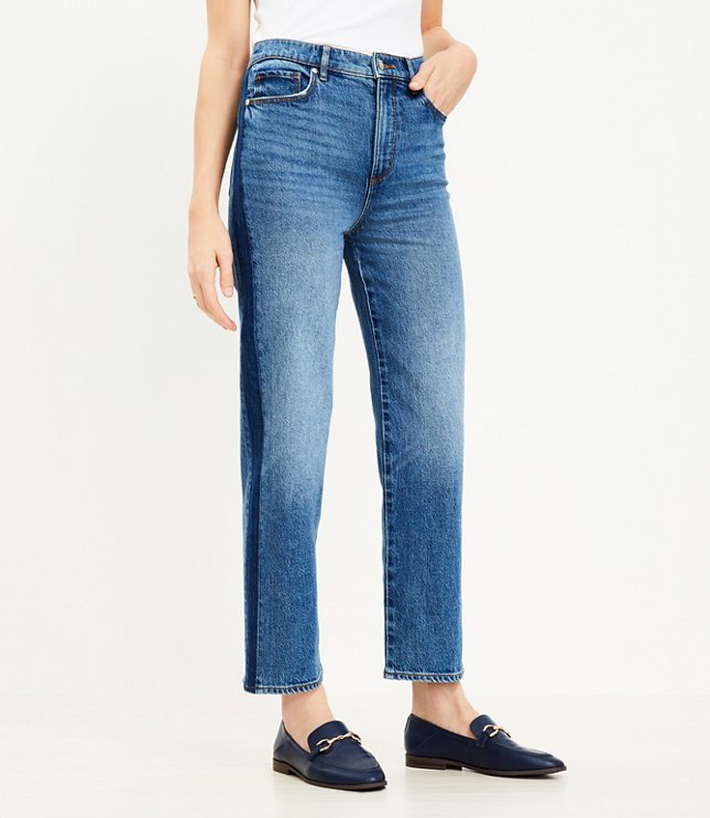 Jeans in Vintage Rise High Stripe Wash Side Mid Straight Indigo