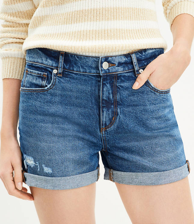 Mid Rise Staple Roll Indigo Dark in Shorts Wash Denim