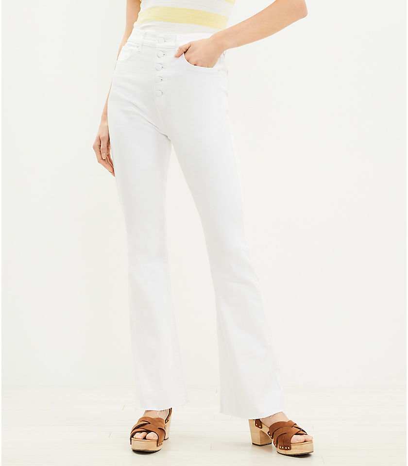 Button Front Fresh Cut High Rise Slim Flare Jeans in White
