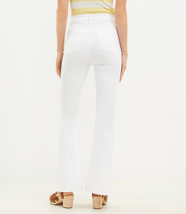 Button Front Fresh Cut High Rise Slim Flare Jeans in White
