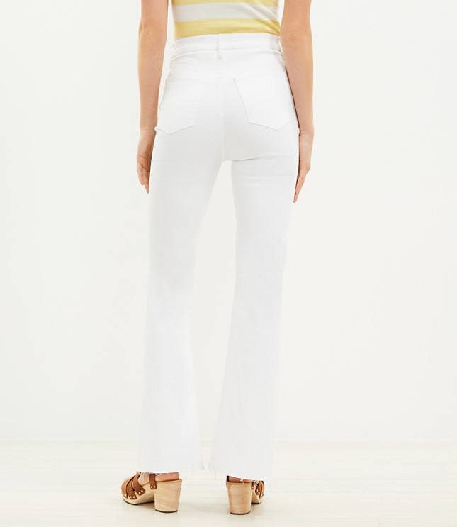 Button Front Fresh Cut High Rise Slim Flare Jeans in White