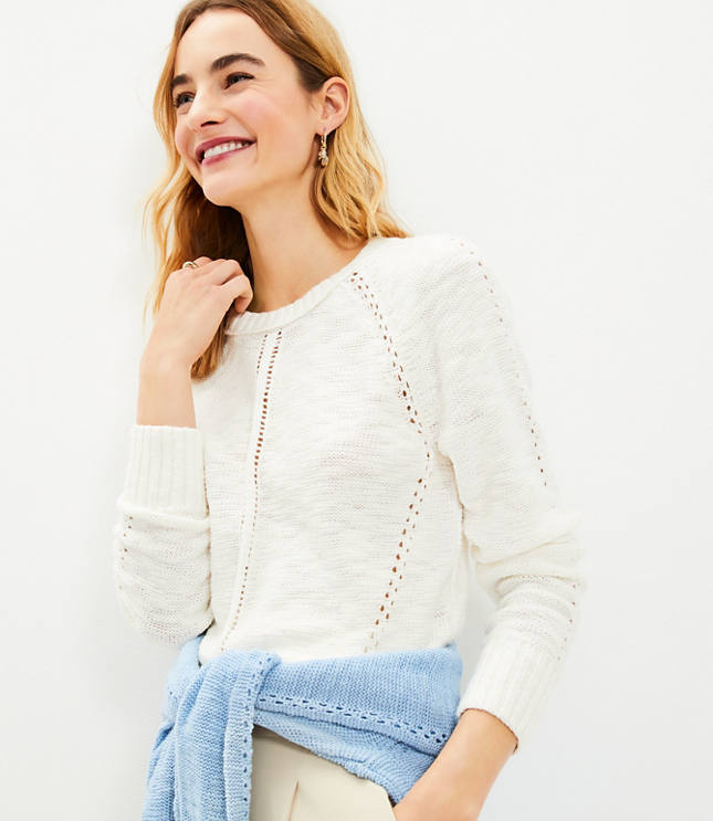 Pointelle Raglan Sleeve Sweater