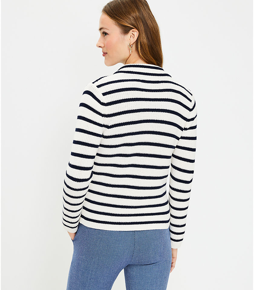Stripe Ribbed Double Breasted Sweater Jacket