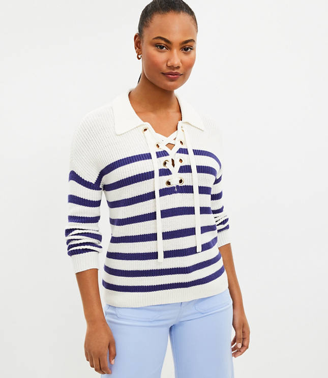 navy striped lace top