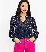 Dotted Ruffle Tie Neck Blouse carousel Product Image 1