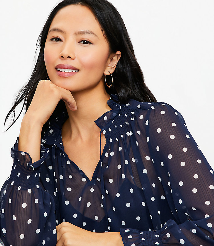 Dotted Ruffle Tie Neck Blouse image number 1