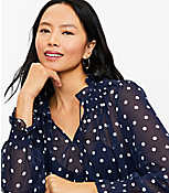 Dotted Ruffle Tie Neck Blouse carousel Product Image 2