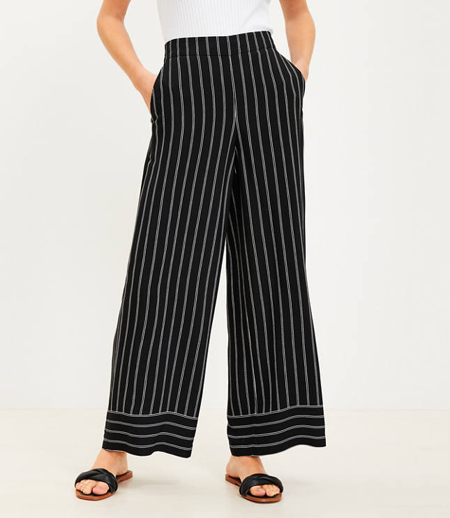 Fluid Wide Leg Pants in Striped Crepe