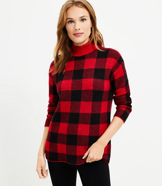 Houndstooth Long Sleeve Turtleneck Top