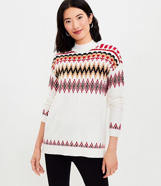 Loft Petite Fair Isle Mock Neck Tunic Sweater