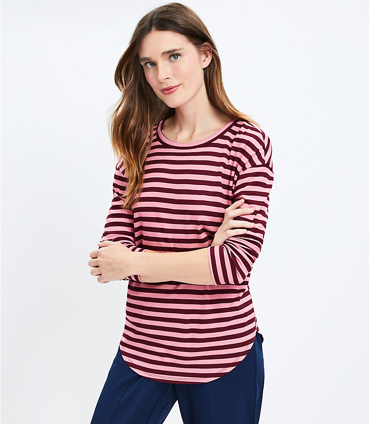 Lou & Grey Stripe Ribbed Signaturesoft Jersey Shirttail Top image number null