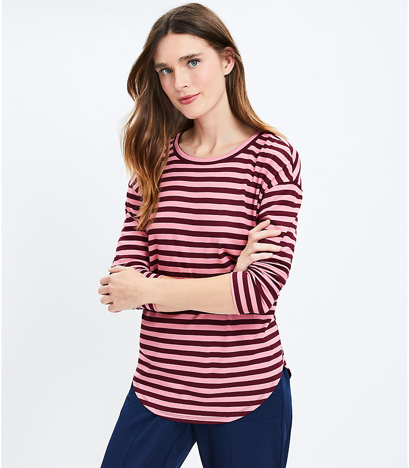 Lou & Grey Stripe Ribbed Signaturesoft Jersey Shirttail Top