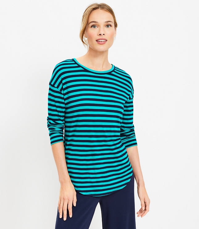 Lou & Grey Stripe Ribbed Signaturesoft Jersey Shirttail Top