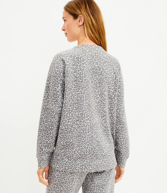 Lou Grey Leopard Print Fluffy Fleece Sweatshirt