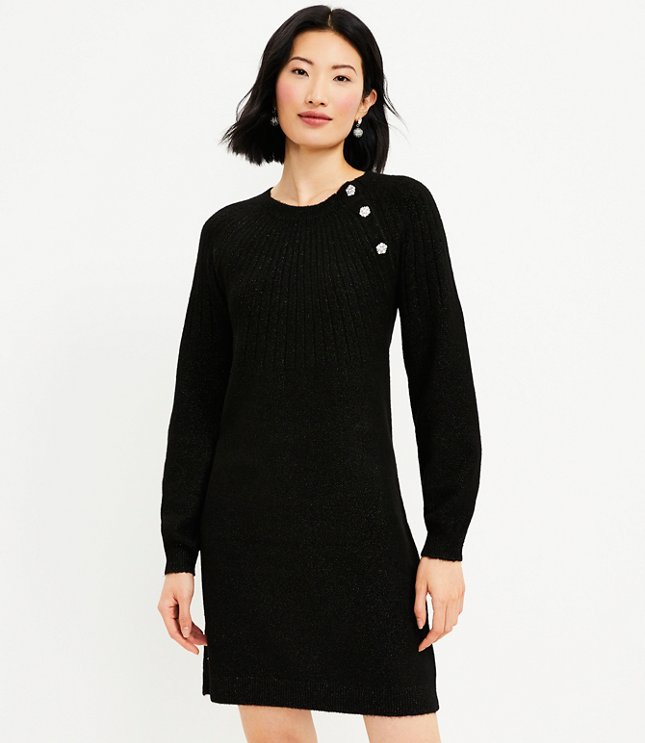 Petite Jeweled Shoulder Button Sweater Dress