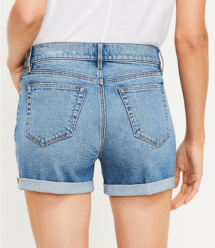 Petite Mid Rise Denim Roll Shorts in Classic Mid Stone Wash image number 2