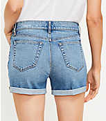 Petite Mid Rise Denim Roll Shorts in Classic Mid Stone Wash carousel Product Image 3