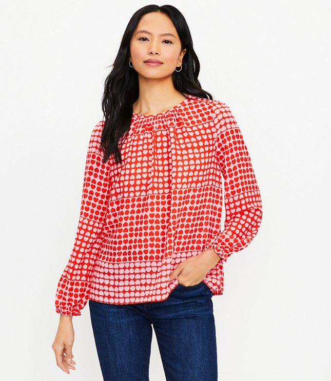 Petite Heart Ruffle Cuff Blouse