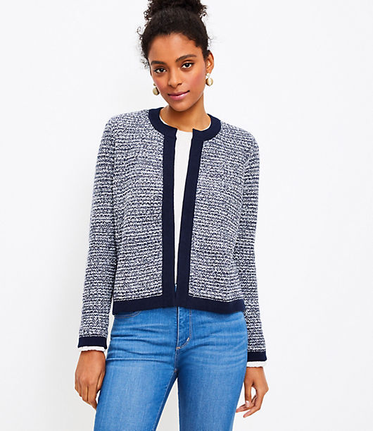 Loft Petite Tweed Open Sweater Jacket