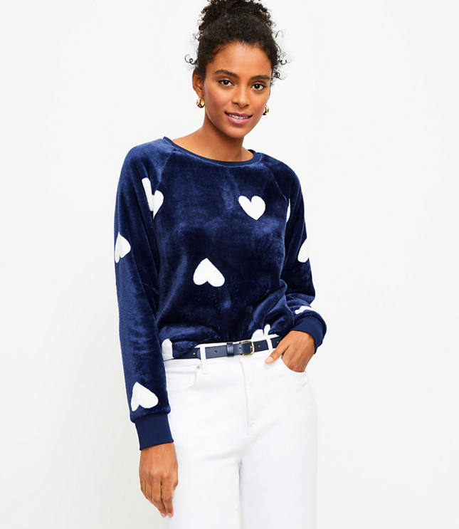 Loft Petite Faux Fur Heart Sweatshirt