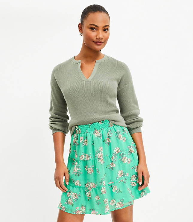 Petite Floral Smocked Pull On Skirt