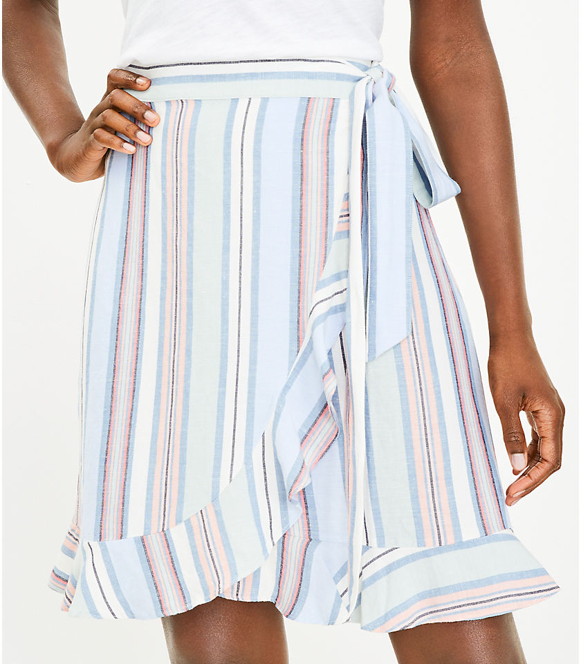Striped Ruffle Wrap Skirt