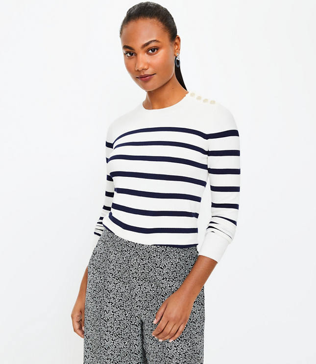 Striped Shoulder Button Sweater