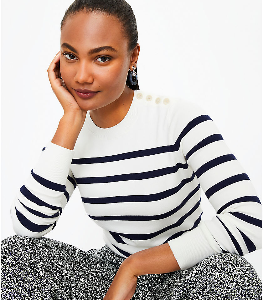 Striped Shoulder Button Sweater